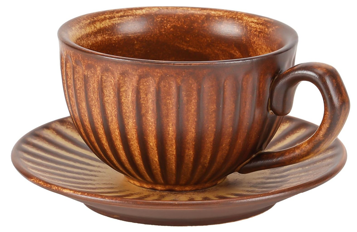 Embossed Porcelain Cappuccino Cup & Saucer Set